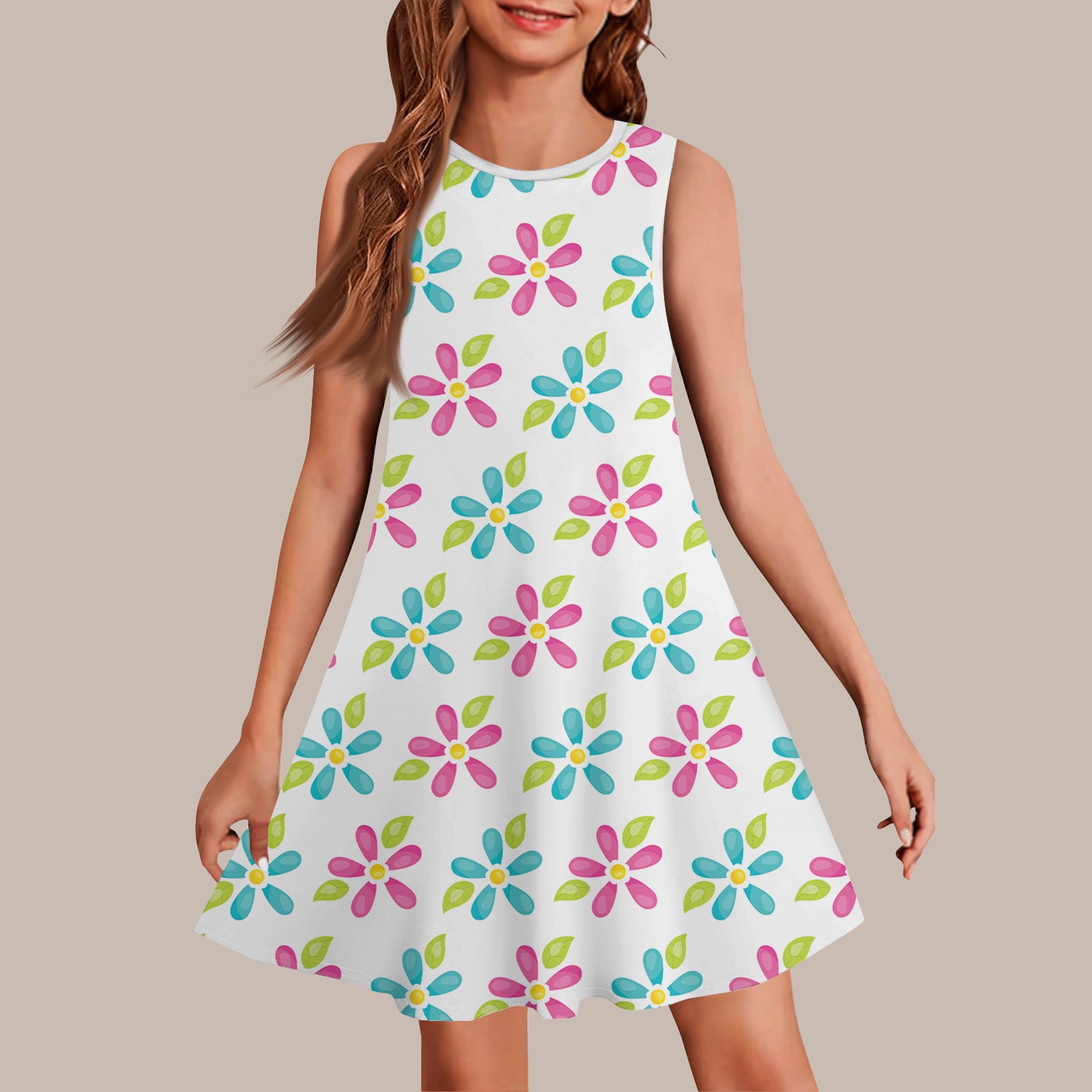 HAJWOH Easter Dresses for Kids Girls Funny Cartoon Bunny Print Summer Dress Sleeveless Crew Neck Mini Dress Casual Comfort Princess Dress Sky Blue 7-8 Years